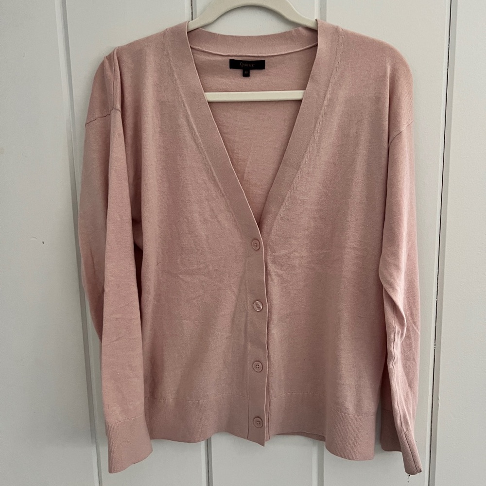 Quince Pale Pink Button-Front V-Neck Cardigan